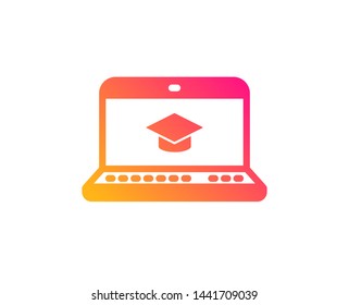 Online Education icon. Notebook or Laptop sign. Graduation cap symbol. Classic flat style. Gradient website Education icon. Vector