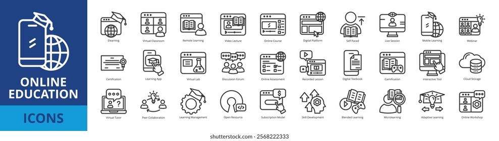 Online education icon pack collection set for learning and knowledge