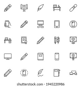 Online education icon set. Collection of high-quality black outline logo for web site design and mobile apps. Vector illustration on a white background.