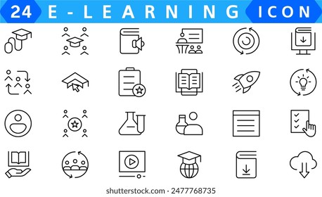 Online education icon set. Containing video tuition, e-learning, online course, audio course, educational website and digital education icons. Solid icon collection.