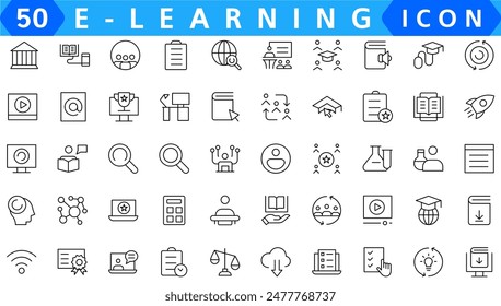 Online education icon set. Containing video tuition, e-learning, online course, audio course, educational website and digital education icons. Solid icon collection.