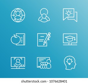 Online education icon set and online course with education advisor, online student and digital education. Contract related online education icon vector for web UI logo design.
