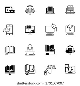 Juego de iconos de educación en línea. Estudio a distancia