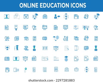 Online education icon set. E-learning icon set. online course, audio course icon. educational icons for the website.