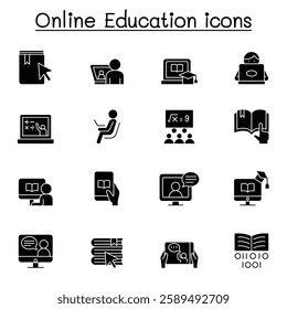 Online education icon set in glyph style