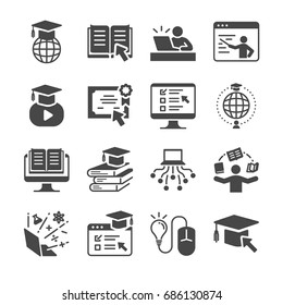 Online education icon set. Included the icons as e-learning, books, student, course, school and more.