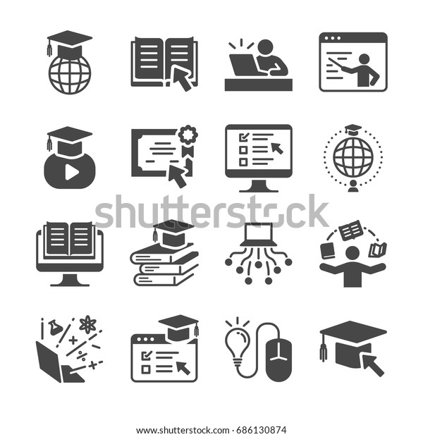 Online Education Icon Set Included Icons Stock Vector Royalty