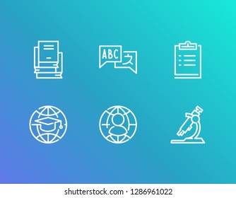 Online education icon set and online student with academic microscope, internet university and course materials. International education related online education icon vector for web UI logo design.