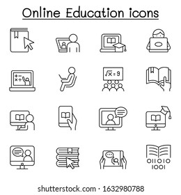 Online education icon set in thin line style