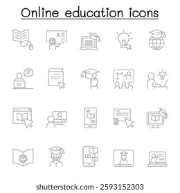 Online education icon set in thin line style