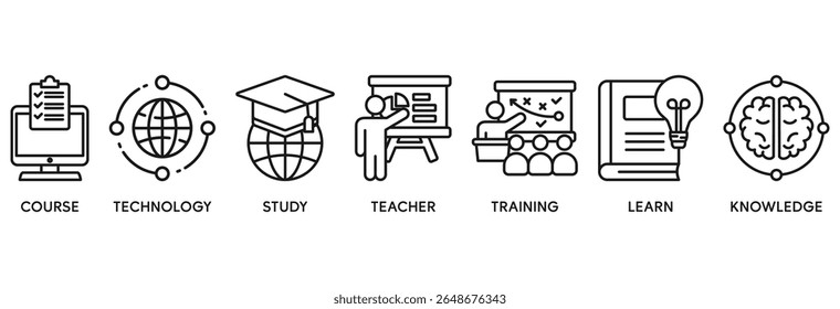Online education icon set vector illustration concept relate to course, technology, study, teacher, training, learn and knowledge