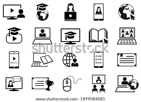 Online Education Icon Set Vector, Included the icons as e-learning, books, student, course, computer and more.