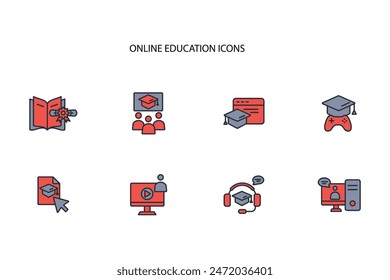 Online education icon set.vector.Editable stroke.linear style sign for use web design,logo.Symbol illustration.