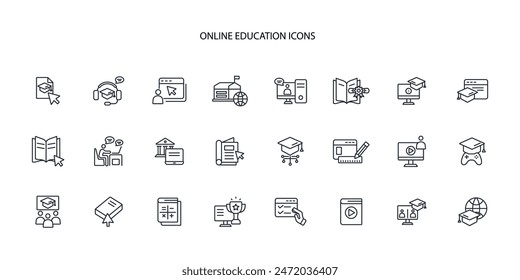 Online education icon set.vector.Editable stroke.linear style sign for use web design,logo.Symbol illustration.