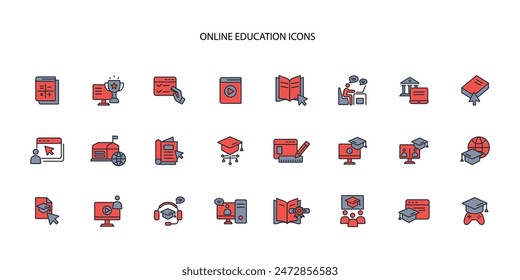 Online-Bildung Icon set.Vektorgrafik.Editable Stroke.Linear Stil Zeichen für die Verwendung Webdesign, logo.Symbol Illustration.