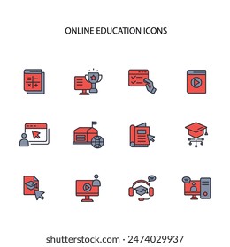 Conjunto de iconos de educación en línea.Vector.Trazo editable.signo de estilo lineal para el uso de Diseño web,logo.Ilustración de símbolo.