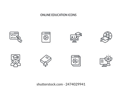 Conjunto de iconos de educación en línea.Vector.Trazo editable.signo de estilo lineal para el uso de Diseño web,logo.Ilustración de símbolo.