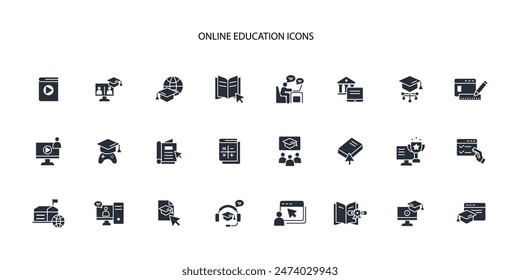 Conjunto de iconos de educación en línea.Vector.Trazo editable.signo de estilo lineal para el uso de Diseño web,logo.Ilustración de símbolo.