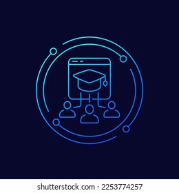 online education icon with students, linear design