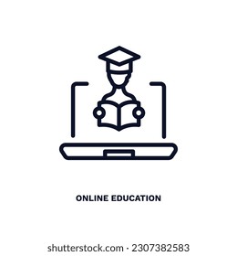 online education icon. Thin line online education icon from distance learning collection. Outline vector isolated on white background. Editable online education symbol can be used web and mobile