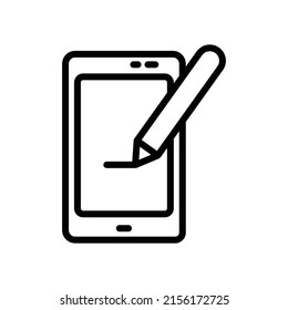 Online education icon vector. Mobile phone with pencil. Line icon style. Simple design illustration editable