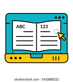 Online education icon- vector sign and symbol. laptop with the book.