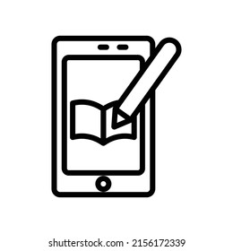 Online education icon vector. Virtual learning, Mobile phone, book, pencil. Line icon style. Simple design illustration editable