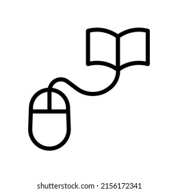Vector de icono de educación en línea. Aprendizaje virtual, ratón, libro. Estilo de icono de línea. Ilustración de diseño simple editable