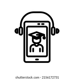 Ikone der Online-Bildung Virtuelles Lernen, Schüler, MobiltelefonHeadset. Stylesymbol-Stil. Einfache Design-Illustration bearbeitet