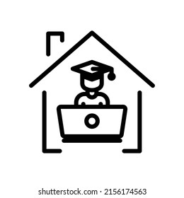 Online education icon vector. Virtual learning, Study at home, student, laptop. Line icon style. Simple design illustration editable