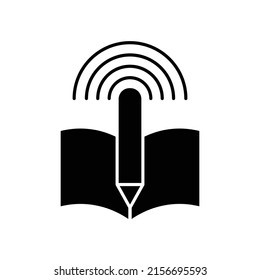 Vector de icono de educación en línea. Aprendizaje virtual, libro, lápiz, señal. Estilo de icono sólido, glifo. Ilustración de diseño simple editable