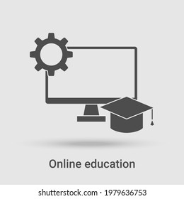 Online education icon.A symbol of education and distance learning.Online courses and exams.Flat vector illustration made with thin lines.Black on a white background.Glyph silhouette.