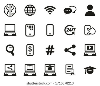 Online Education Icons Black & White Set Big
