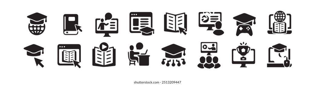 Colección de iconos de educación en línea. Contiene e-learning, escuela, educación, estudio, diploma. Ilustración vectorial. Eps 10