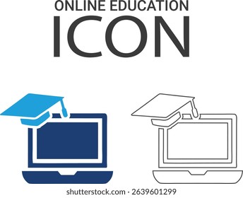 Online education icons design. Collection of audio lesson, video tutorial, interactive learning and more. Vector illustration. Easily changes to any color.
