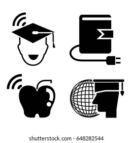 online education icons; graduation student, book, apple
