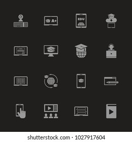 Online Education icons - Gray symbol on black background. Simple illustration. Flat Vector Icon.
