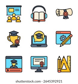 Online Education Icons Learning Awards and Tools. Icon symbol illustration