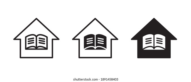 Online education icons, Learning Digital E-learning distance Application web seminar, internet classes, Study Webinar, digital classroom, teaching Editable Stroke School University book in home icon