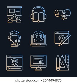 Online education icons learning opportunities outlined. Icon symbol illustration
