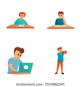 Online education icons set cartoon vector. People in process of learning. Training and education concept