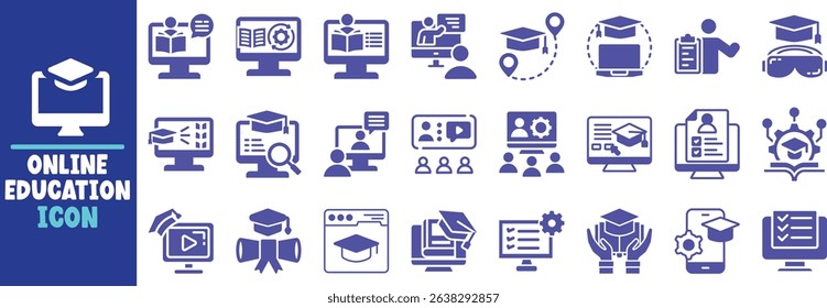 Online education icons set digital learning technology
