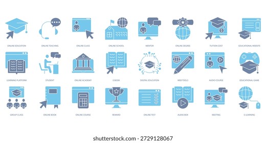online education icons set. Set of editable stroke icons.Set of online education