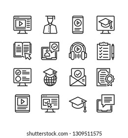 Online education icons set. E-learning concepts. Pixel perfect. Thin line design. Vector line icons set