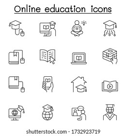 Online education icons set in thin line style