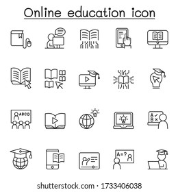 Online education icons set in thin line style