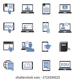 Online Education Icons. Two Tone Flat Design. Vector Illustration.