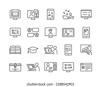 Online Education Icons - Vector Line. Editable Stroke. 