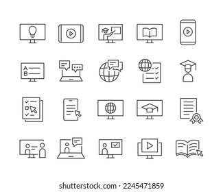 Online Education Icons - Vector Line. Editable Stroke.