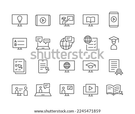 Online Education Icons - Vector Line. Editable Stroke.
